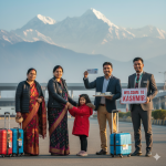 Happy Mumbai family arriving in Srinagar with their Nature Connect Travels guide, celebrating the start of their Kashmir package from Mumbai with airfare