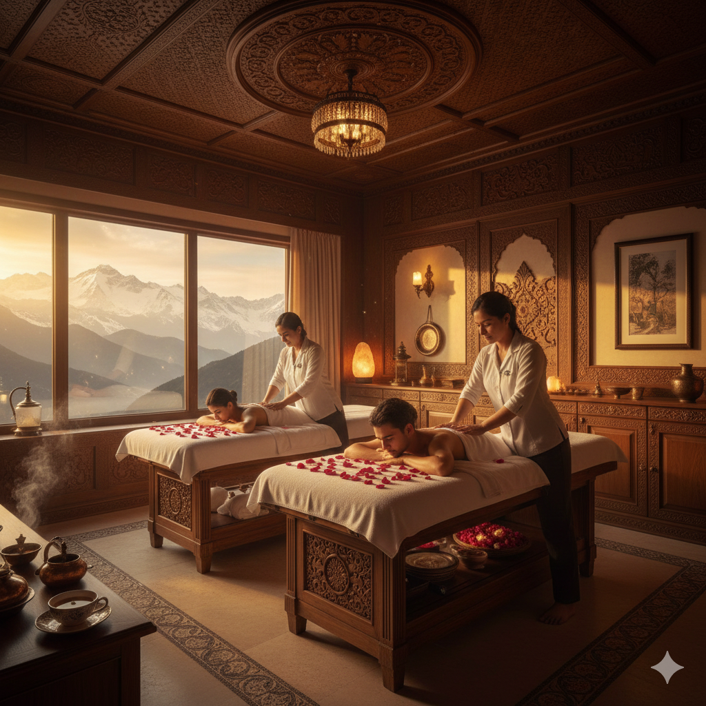 Ultimate Kashmir Honeymoon Package All Inclusive 2025-2026 | Luxury Experience 8 Luxury couple spa treatment - premium wellness experience in Kashmir honeymoon package all inclusive