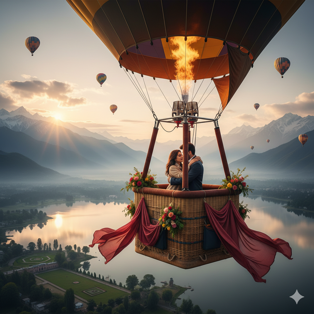 Ultimate Kashmir Honeymoon Package All Inclusive 2025-2026 | Luxury Experience 12 Private hot air balloon ride at sunrise - ultimate romantic experience in Kashmir honeymoon package