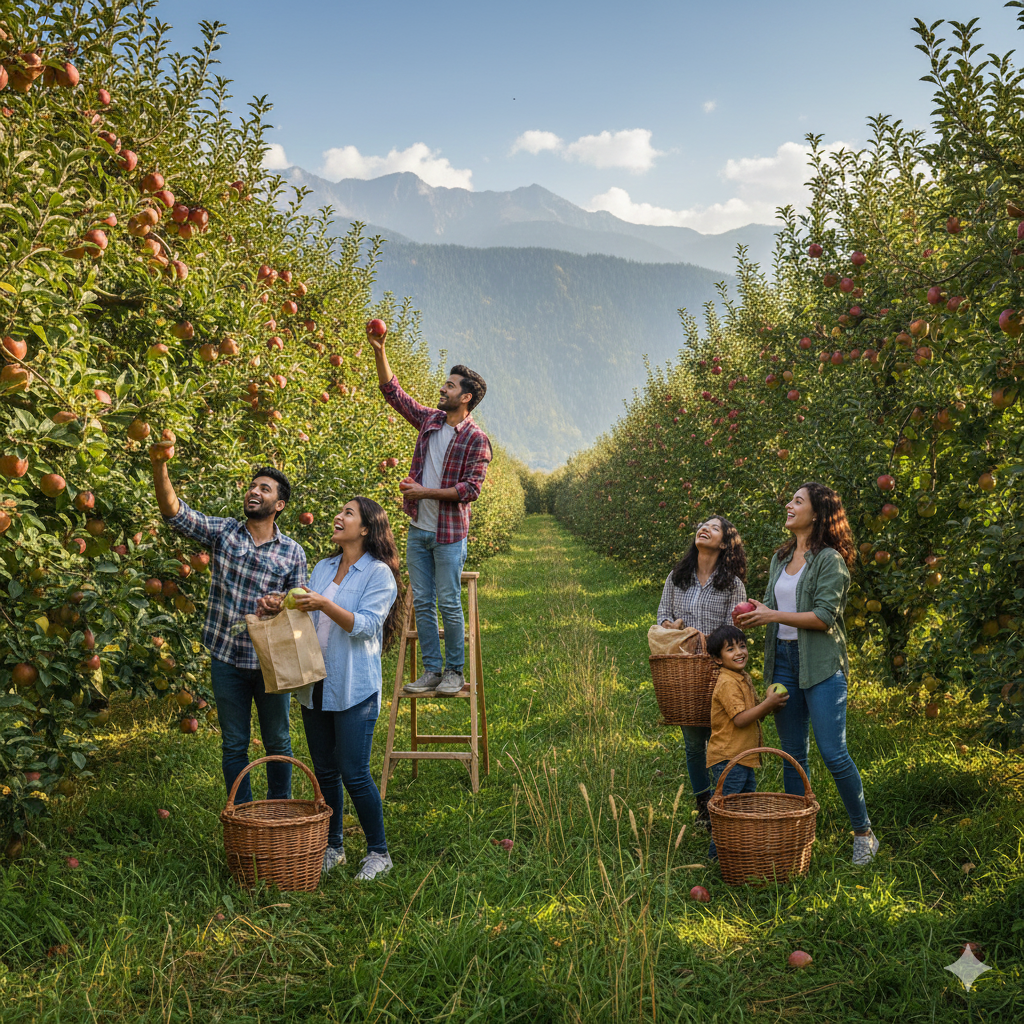 Unique experience in Kashmir group tour packages from Delhi - apple orchard visit and harvesting