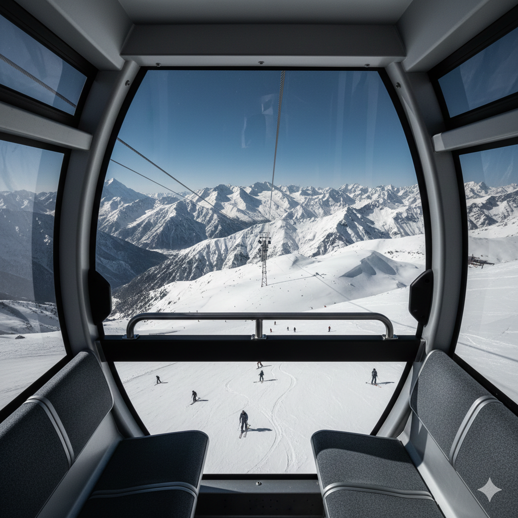 Top 10 Things to Do in Kashmir: Ultimate 2025-2026 Bucket List 6 First-person view from Gulmarg Gondola cabin showing snowy Himalayan peaks - top adventure activity in Kashmir