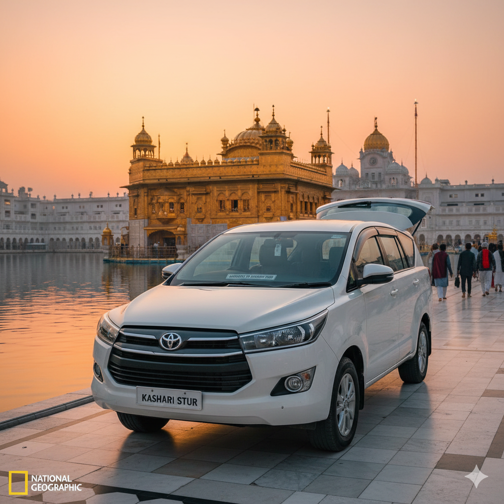 Cab ready for departure from Amritsar Golden Temple for the journey to Srinagar - understanding Amritsar to Srinagar cab fare.