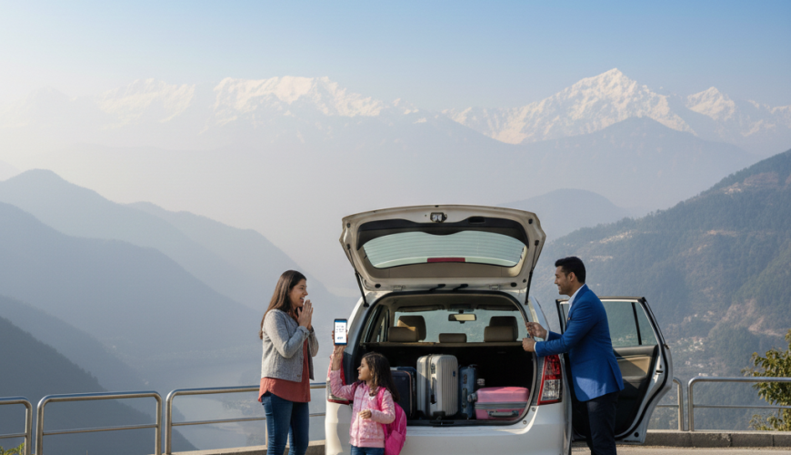 Family calculating excellent per-person value for a private Jammu to Srinagar car fare in a spacious Toyota Innova