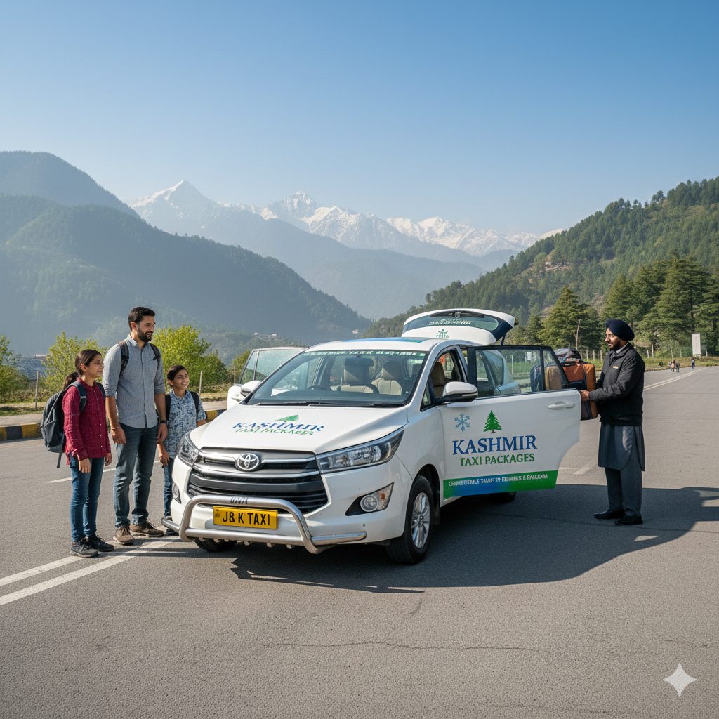 Family enjoying hassle-free luggage handling with their Kashmir taxi package service