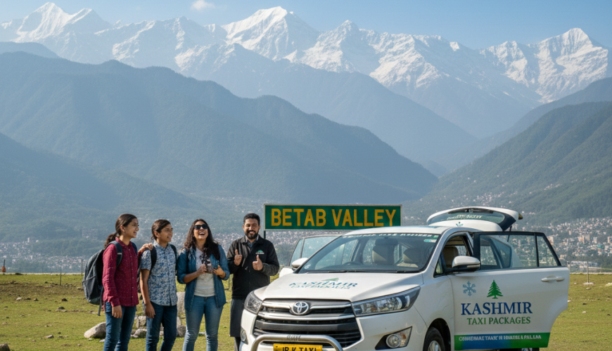 Memories made easy - happy travelers with their trusted driver after a perfect multi-day Kashmir taxi package from Srinagar