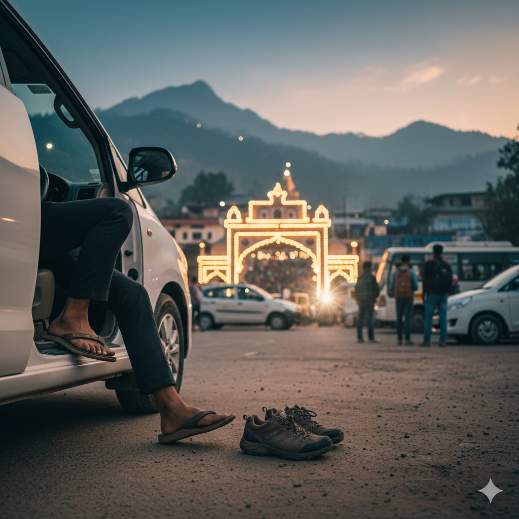 Pilgrims arriving in Katra via reliable Srinagar to Katra taxi service, starting their Vaishno Devi yatra