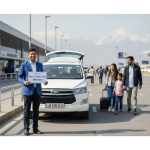 Professional driver from Nature Connect Travels providing a reliable and welcoming taxi service in Srinagar airport arrival hall