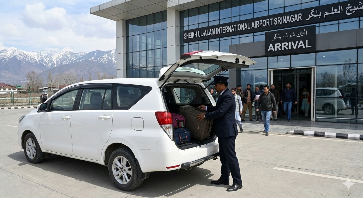Reliable and affordable SUV car rental service waiting at Srinagar Airport arrivals for family trips | Best car rental srinagar airport