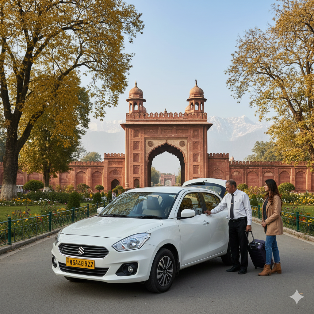 Reliable local taxi service in Srinagar - Sedan for Mughal Garden sightseeing tours