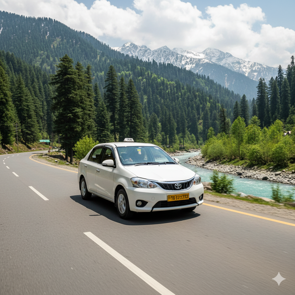Reliable taxi on the scenic route from Srinagar airport to Pahalgam in Kashmir valley
