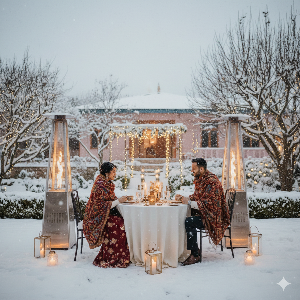 Romantic dining experience for honeymoon in Kashmir during snowfall with special arrangements