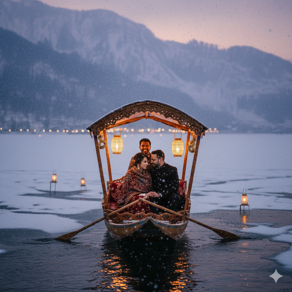 Romantic shikara ride - perfect among things to do in Kashmir in winter for couples