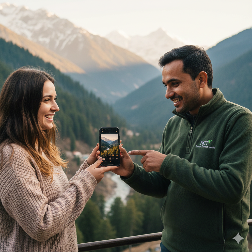 Amazing Best Travel Operator in Srinagar 2026: Complete Guide 7 Satisfied traveler sharing a perfect photo moment with guide from best travel operator in Srinagar