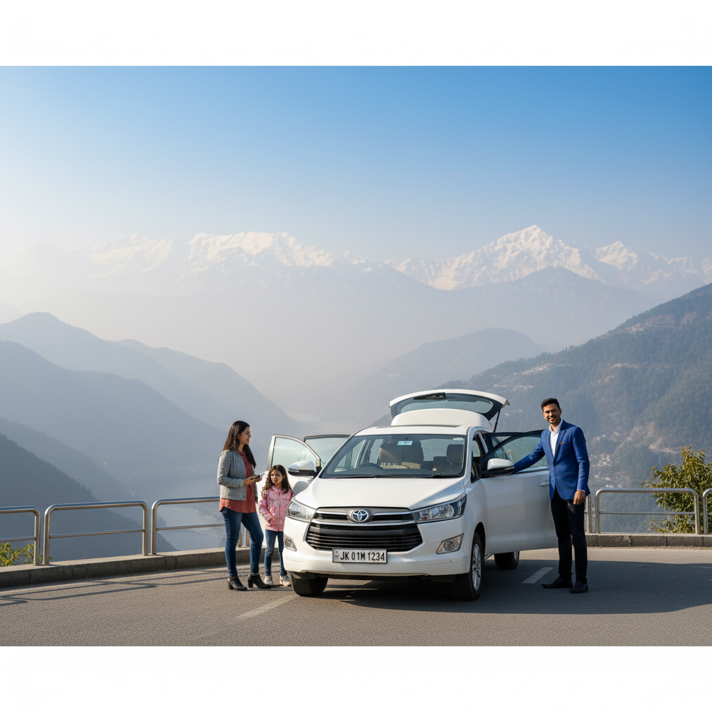 Scenic stop during taxi from Jammu to Srinagar journey at Patnitop viewpoint