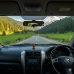 Serene view from a taxi on the final approach to Pahalgam from Srinagar Airport - showcasing the beautiful journey and destination