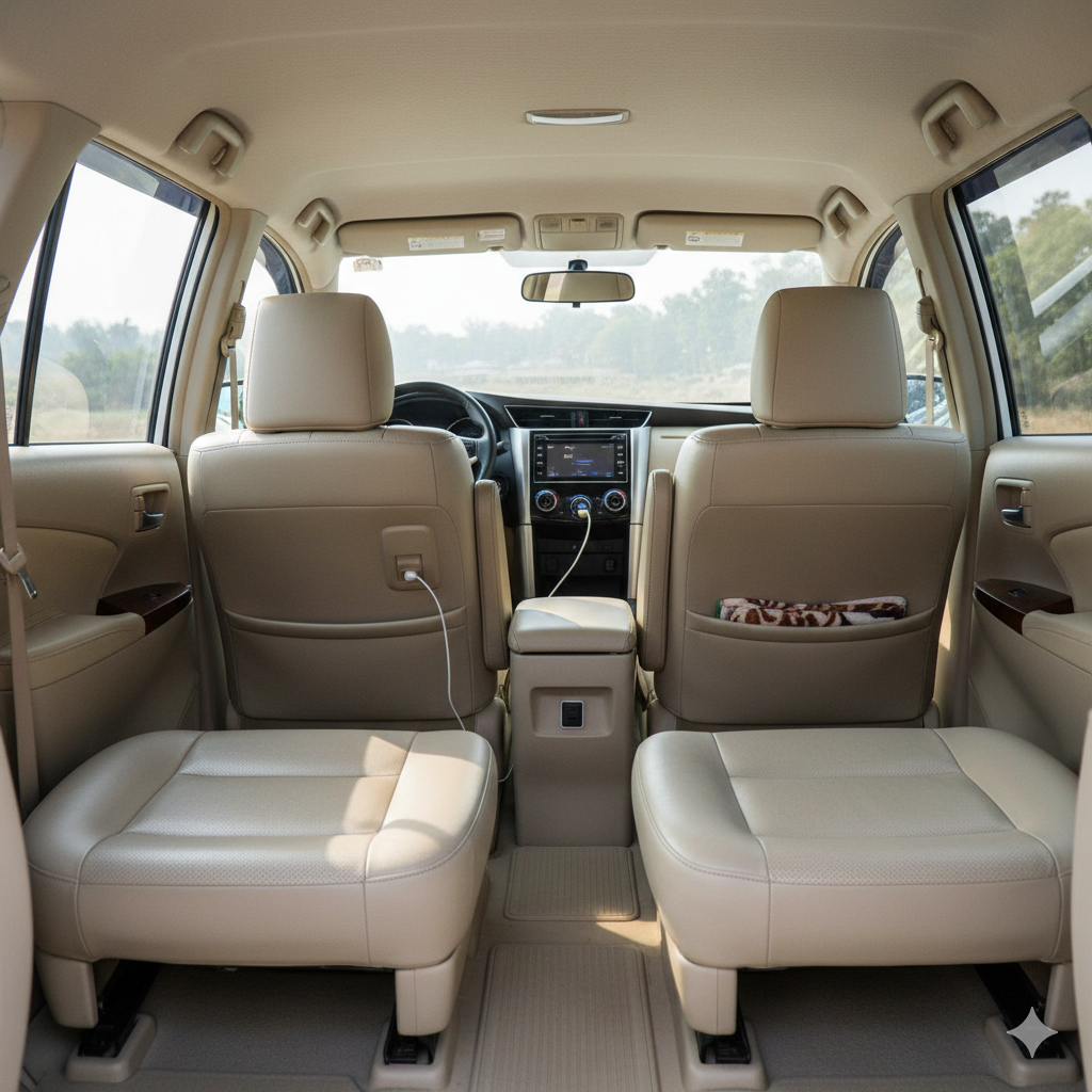 Spacious and comfortable interior of Toyota Innova - perfect vehicle for Kashmir taxi packages with family