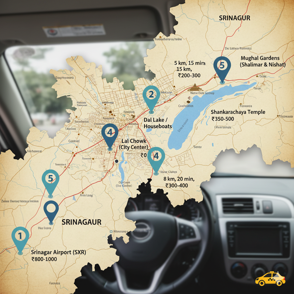 Srinagar local taxi service fare map - know your rates before you travel
