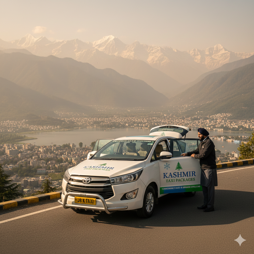 The freedom of Kashmir travel - premium Toyota Innova Crysta car rental in Srinagar with breathtaking valley views