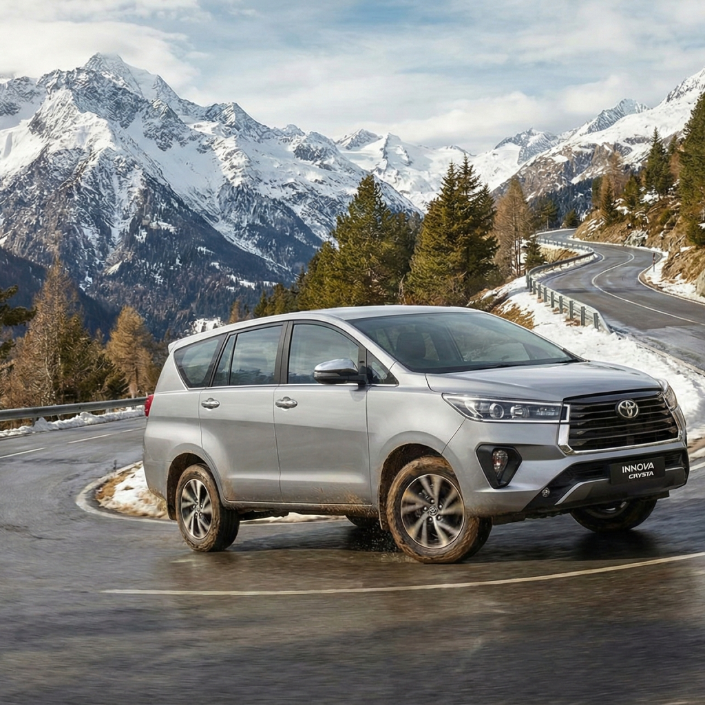 Toyota Innova taxi on Jammu to Srinagar route demonstrating ideal Kashmir travel vehicle
