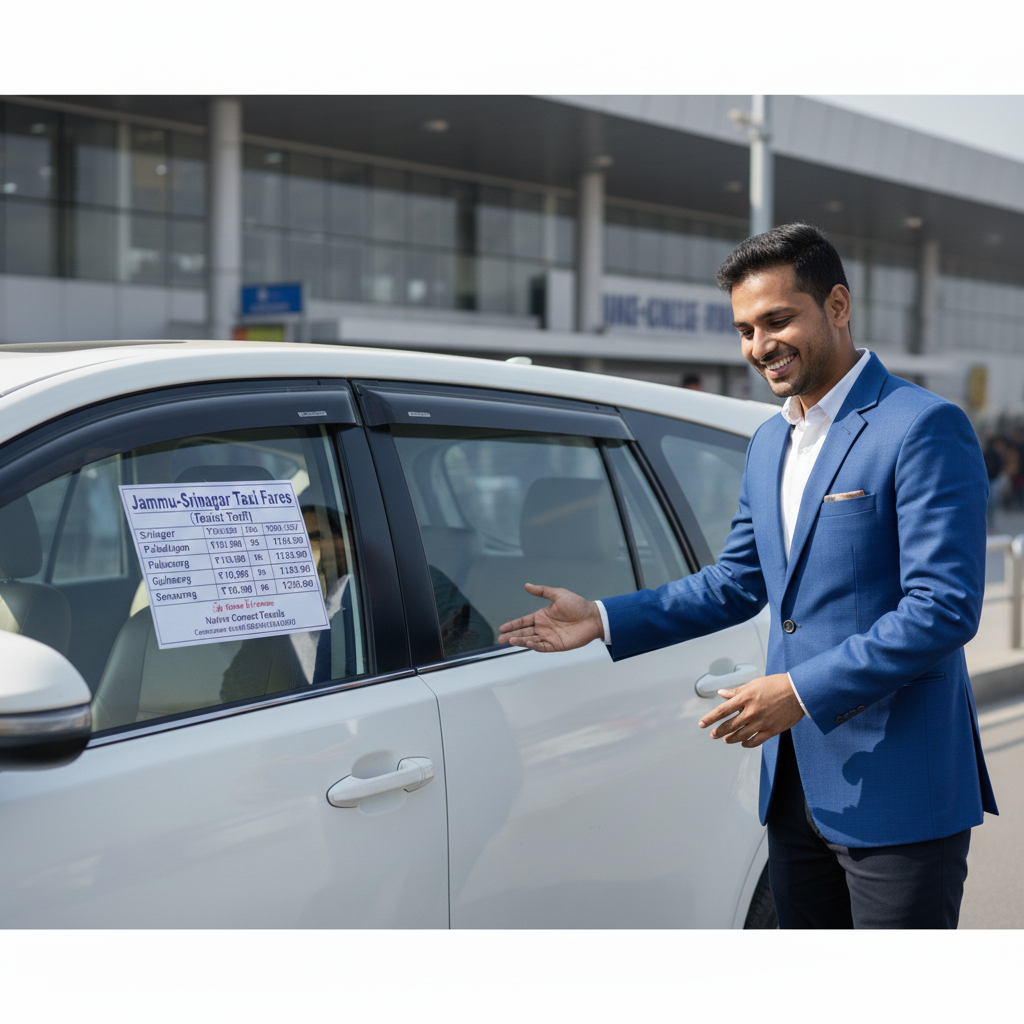 Transparent Jammu to Srinagar car fare displayed on vehicle window for Toyota Innova taxi