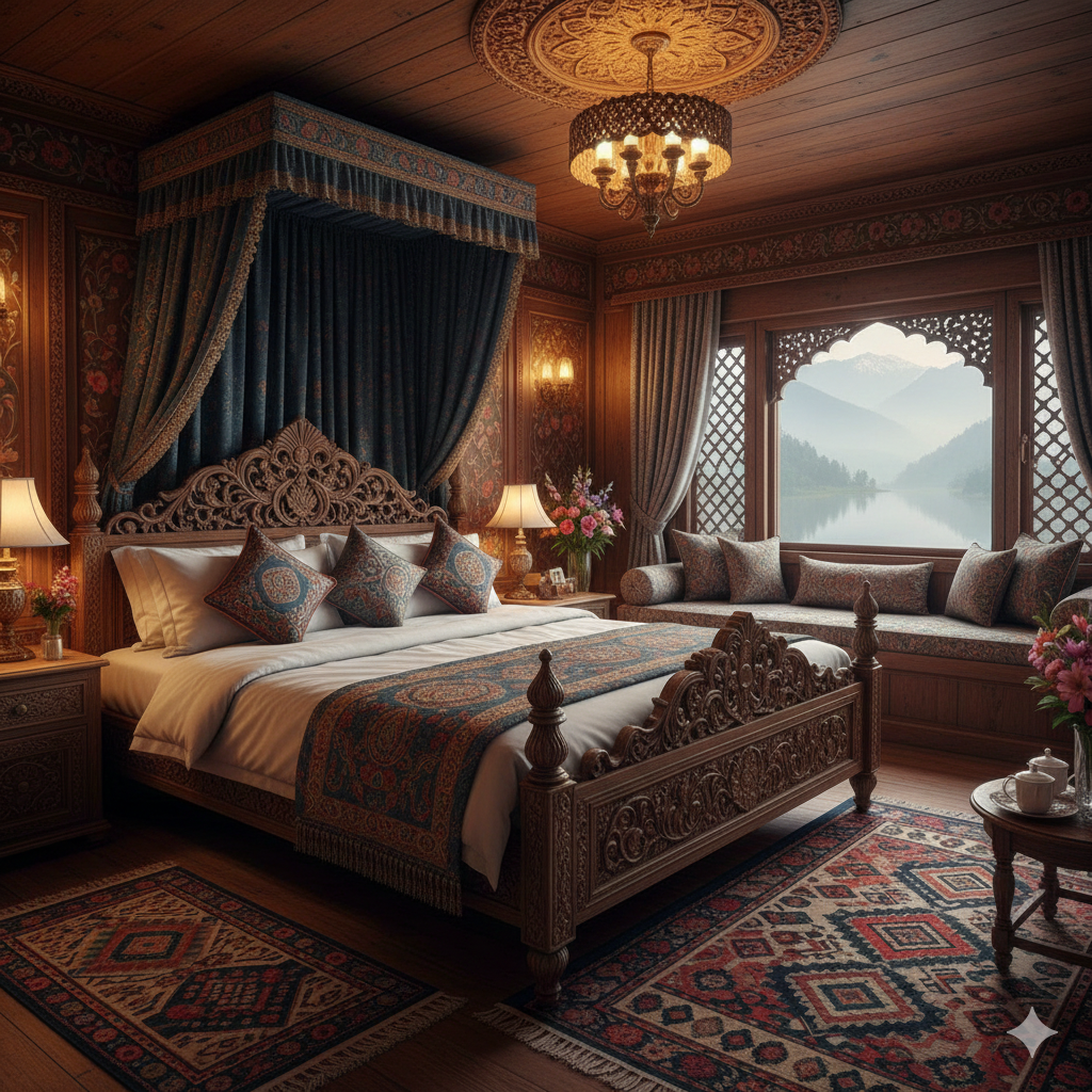 Authentic houseboat stay included in best Kashmir tour packages for couple price - Nature Connect Travels