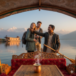 Best travel agency in Kashmir 2024 - local expert guide showing couple stunning Dal Lake view Nature Connect Travels