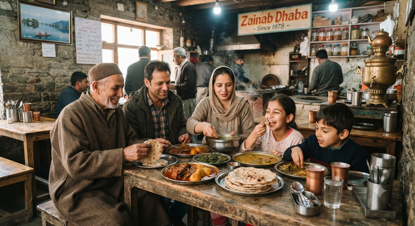 Budget Kashmir trip cost - affordable local dining experience at Kashmiri dhaba