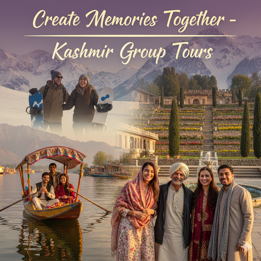 5 Best Kashmir Group Tour Packages 2026 | Save Up to 40% 8 Diverse happy group enjoying Kashmir group tour package experiences together - friends and family vacation