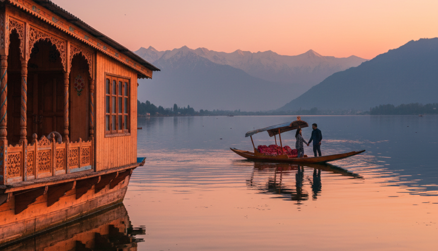 Golden hour on Dal Lake, Srinagar - the perfect start to a 4-night Srinagar package with houseboat stay and shikara ride