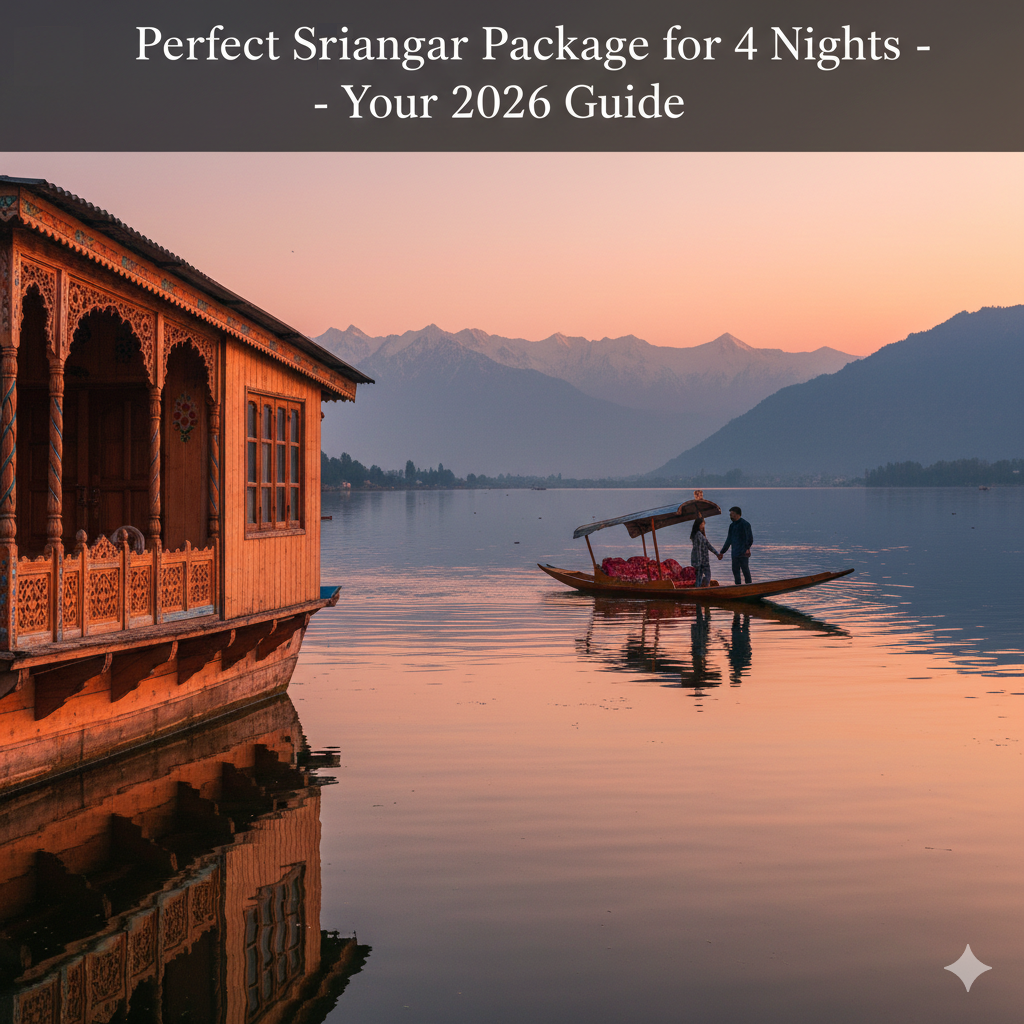 Golden hour on Dal Lake, Srinagar - the perfect start to a 4-night Srinagar package with houseboat stay and shikara ride