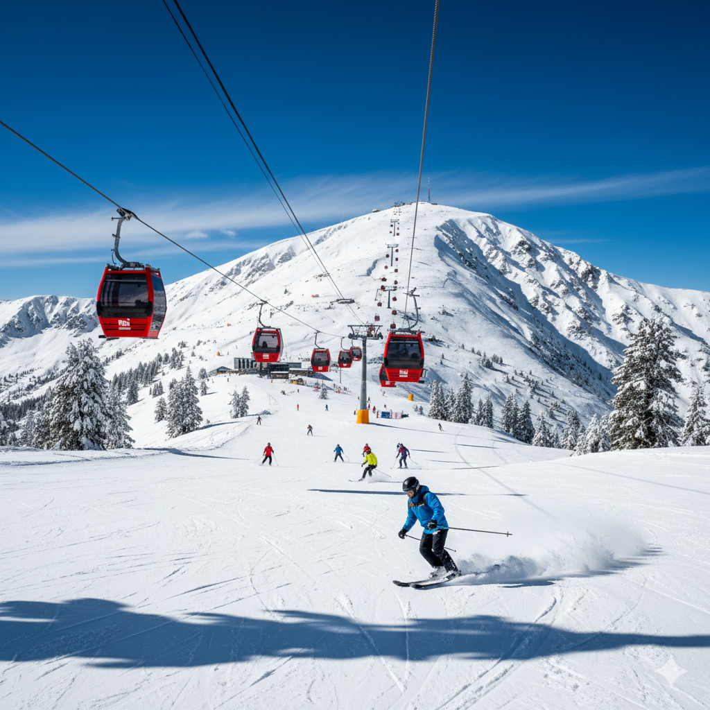 Gulmarg Gondola against snow peaks - essential experience in Gulmarg tour packages