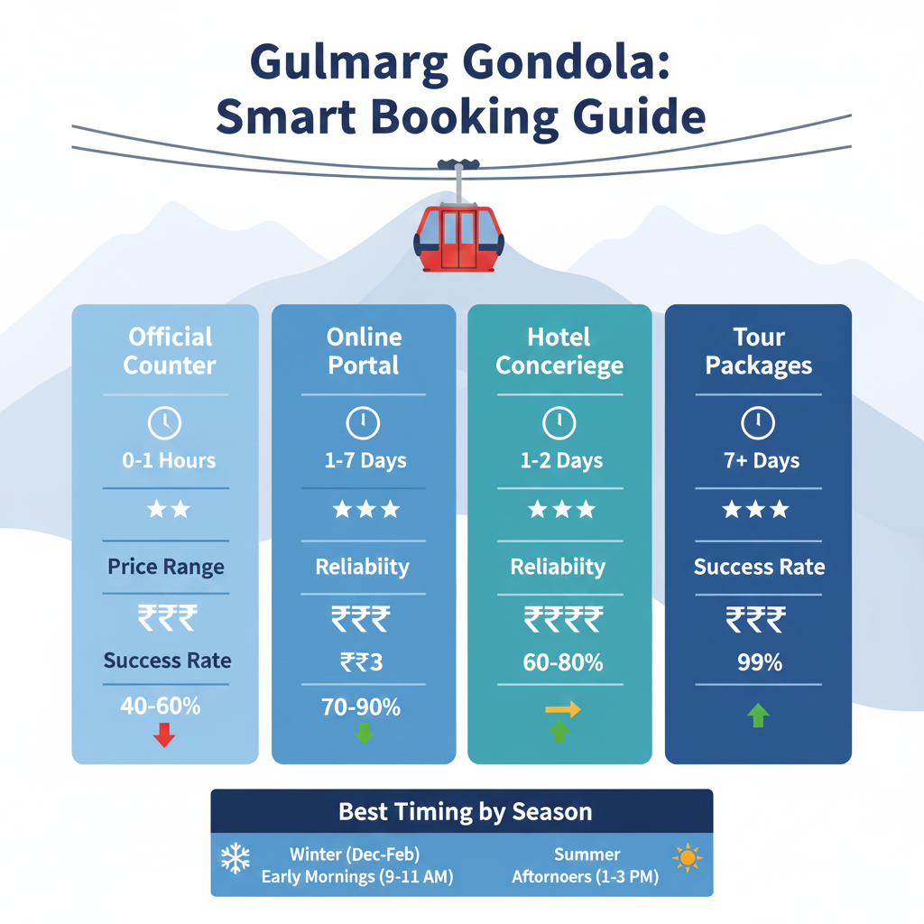 Gulmarg Gondola ticket booking strategy infographic - Comparing all booking methods