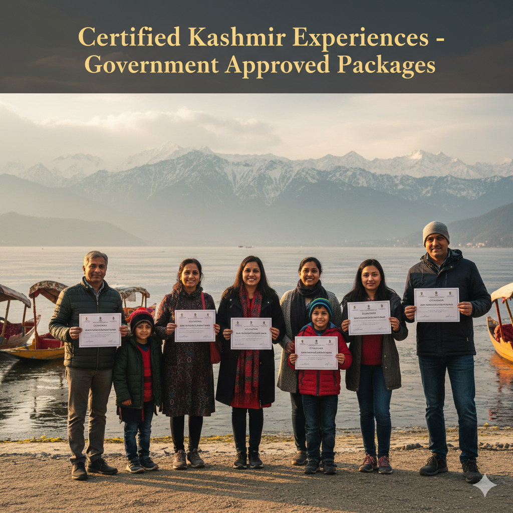 Happy family with official J&K tourism packages certification enjoying Kashmir vacation - Nature Connect Travels