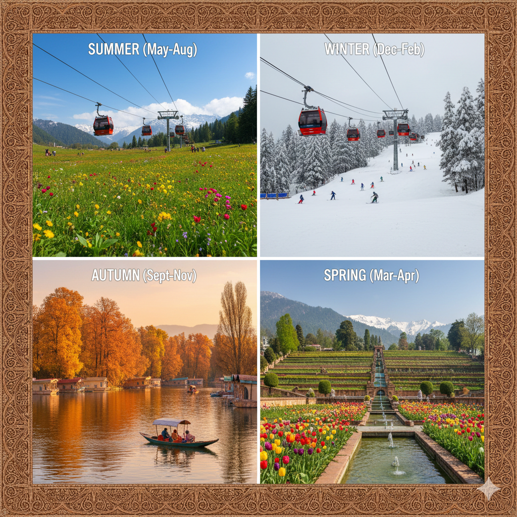 Kashmir itinerary seasonal guide - summer, winter, autumn, spring comparison for perfect 5-day trip timing