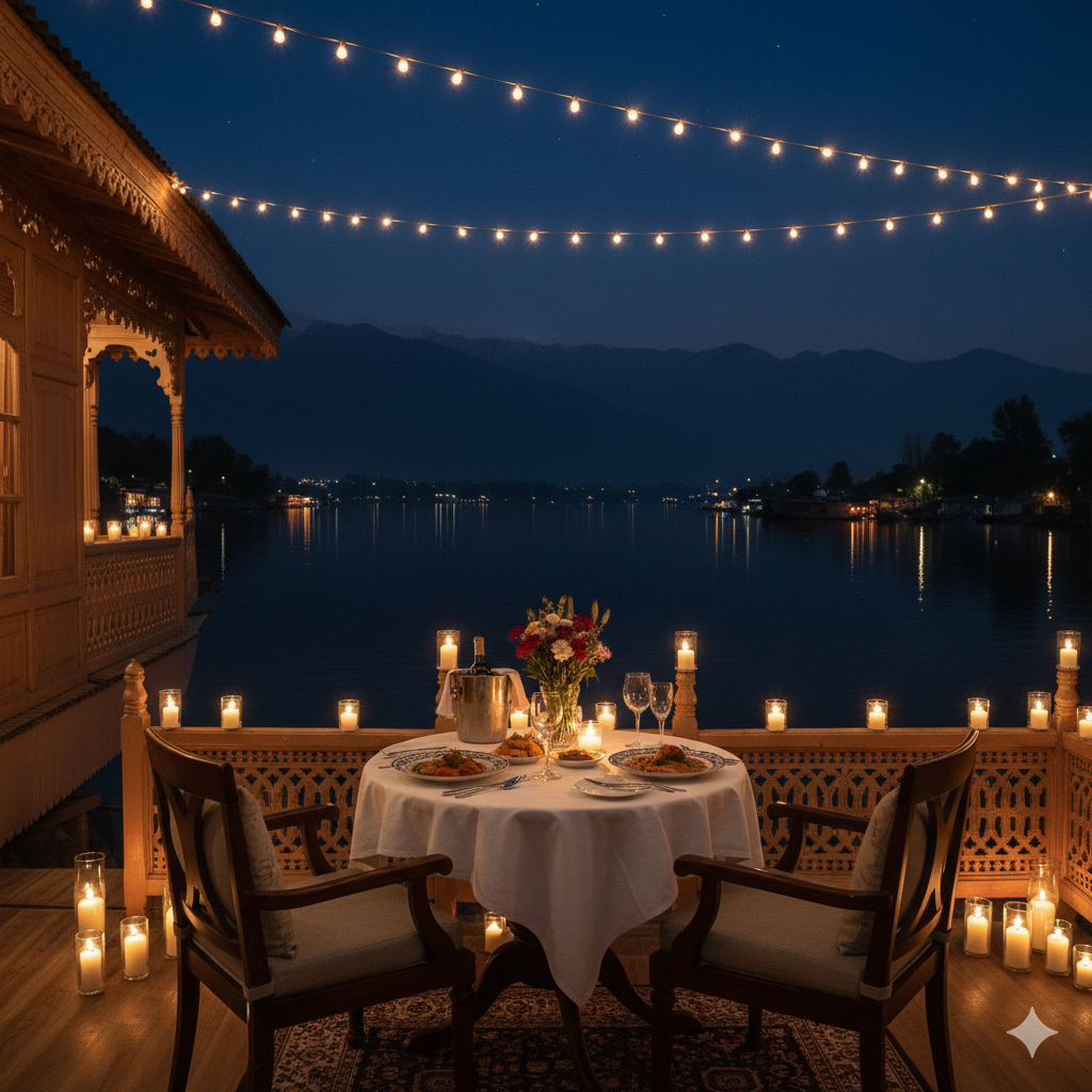 Private romantic dinner included in premium Kashmir tour packages for couple price - Nature Connect Travels