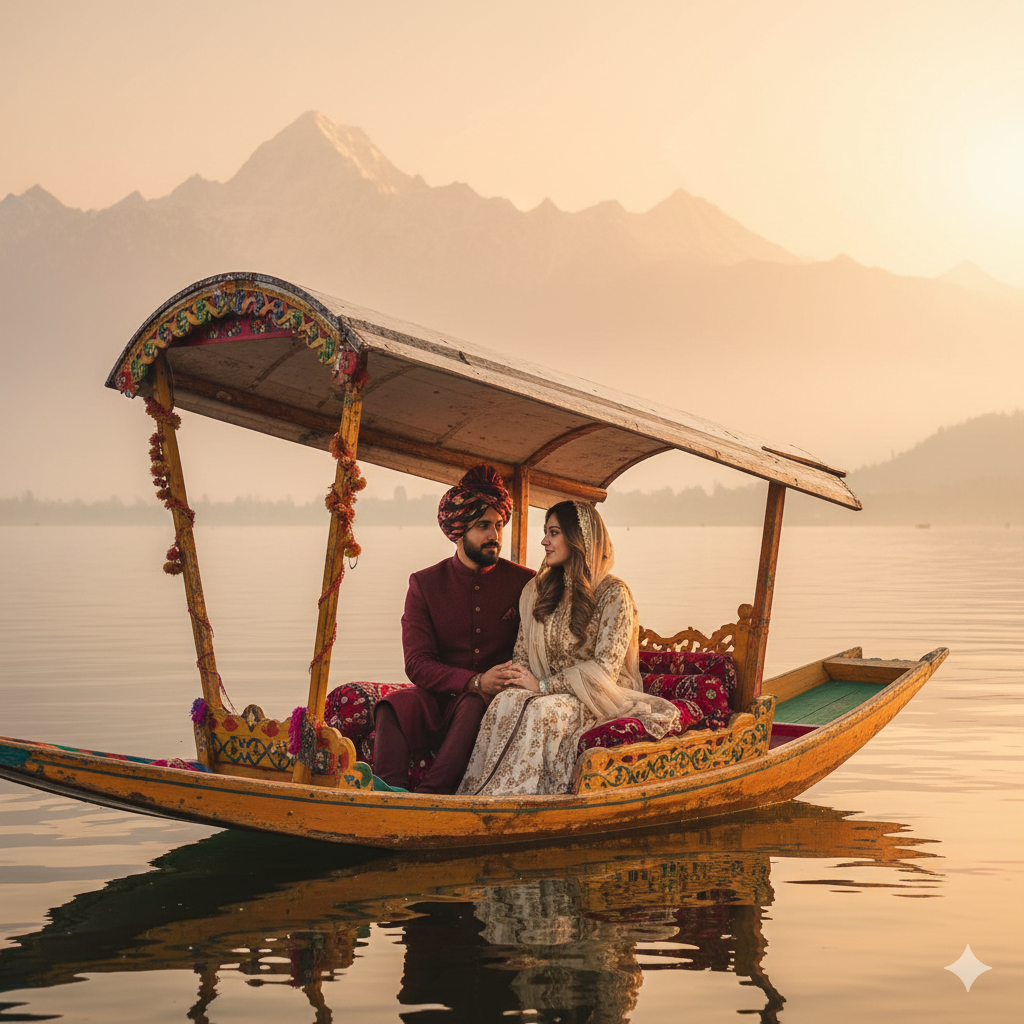 Romantic shikara ride for couples exploring Kashmir tour packages for couple price - Nature Connect Travels