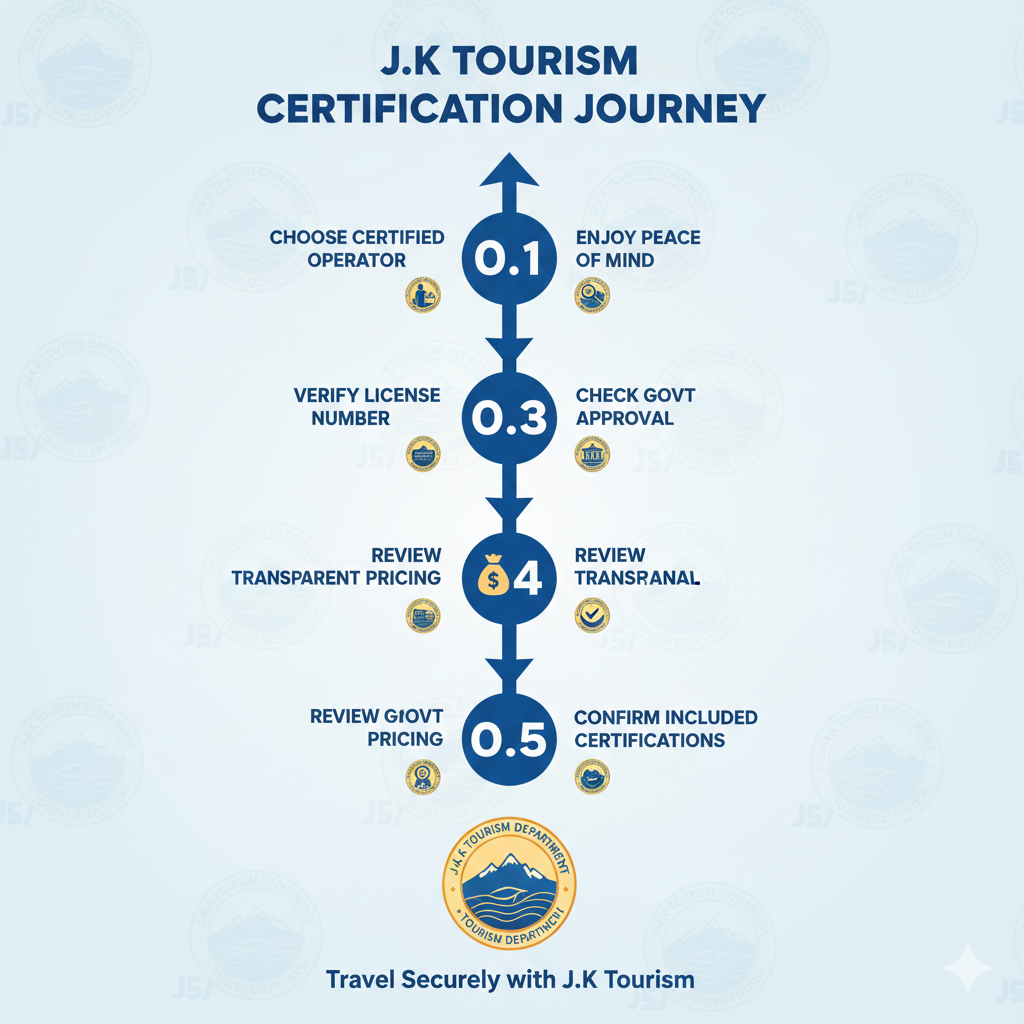 Step-by-step infographic showing how to verify and choose certified J&K tourism packages
