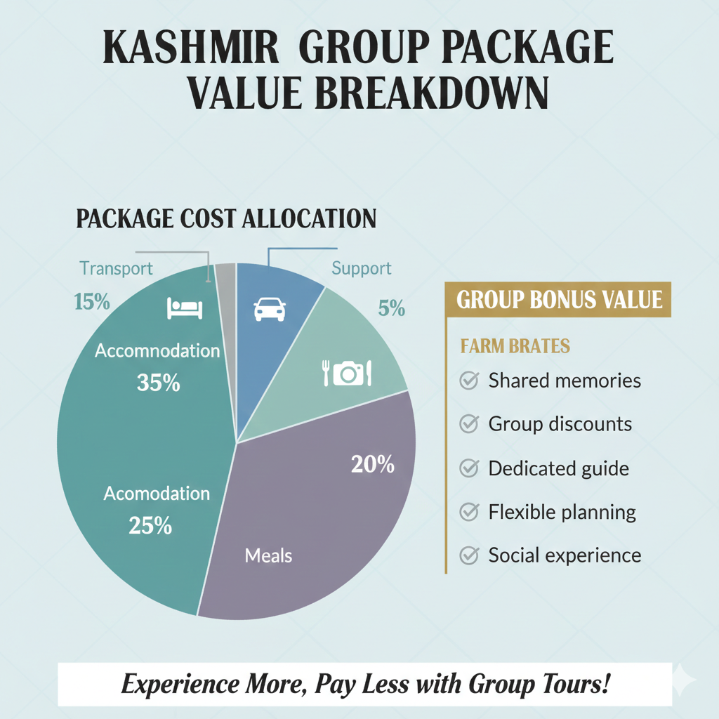 5 Best Kashmir Group Tour Packages 2026 | Save Up to 40% 12 Value breakdown infographic showing components and benefits of Kashmir group tour packages