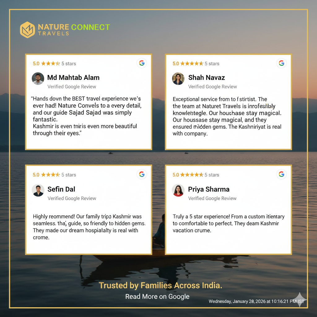 Verified customer reviews and testimonials for trusted Kashmir local tour operator Nature Connect Travels