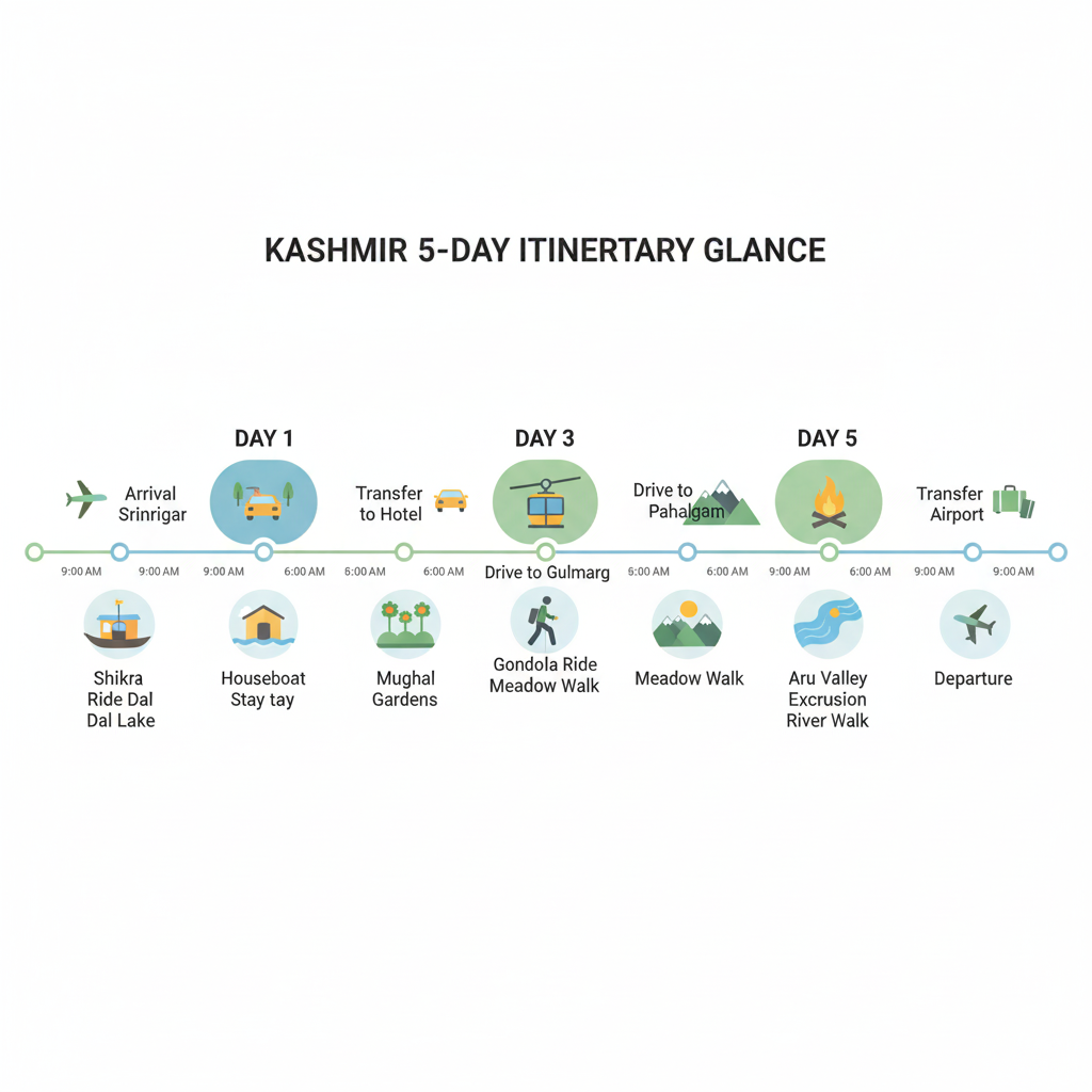 Kashmir Tour Package For 5 Days 4 Nights 2026: Complete Itinerary & Pricing Guide | Nature Connect Travels 10 Visual timeline of perfect Kashmir tour package for 5 days 4 nights itinerary