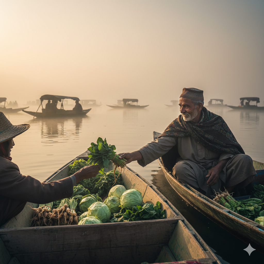 Unique Srinagar travel experience: witnessing the authentic floating vegetable market on Dal Lake at dawn