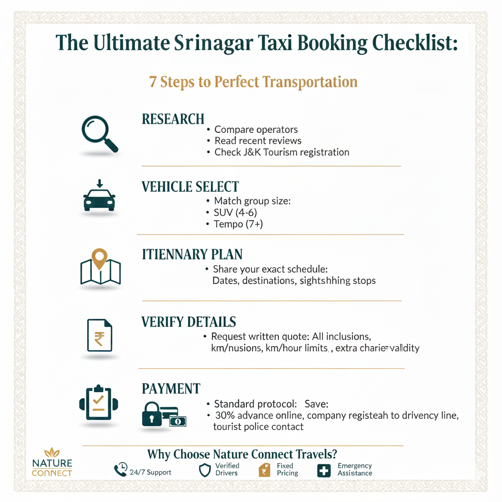 Professional taxi service in Srinagar Kashmir with scenic mountain backdrop - Nature Connect Travels