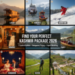 7 best travel packages for Kashmir 2026 - Luxury, Romance, Family, Adventure, Honeymoon, Nature, and Culture package types visualized