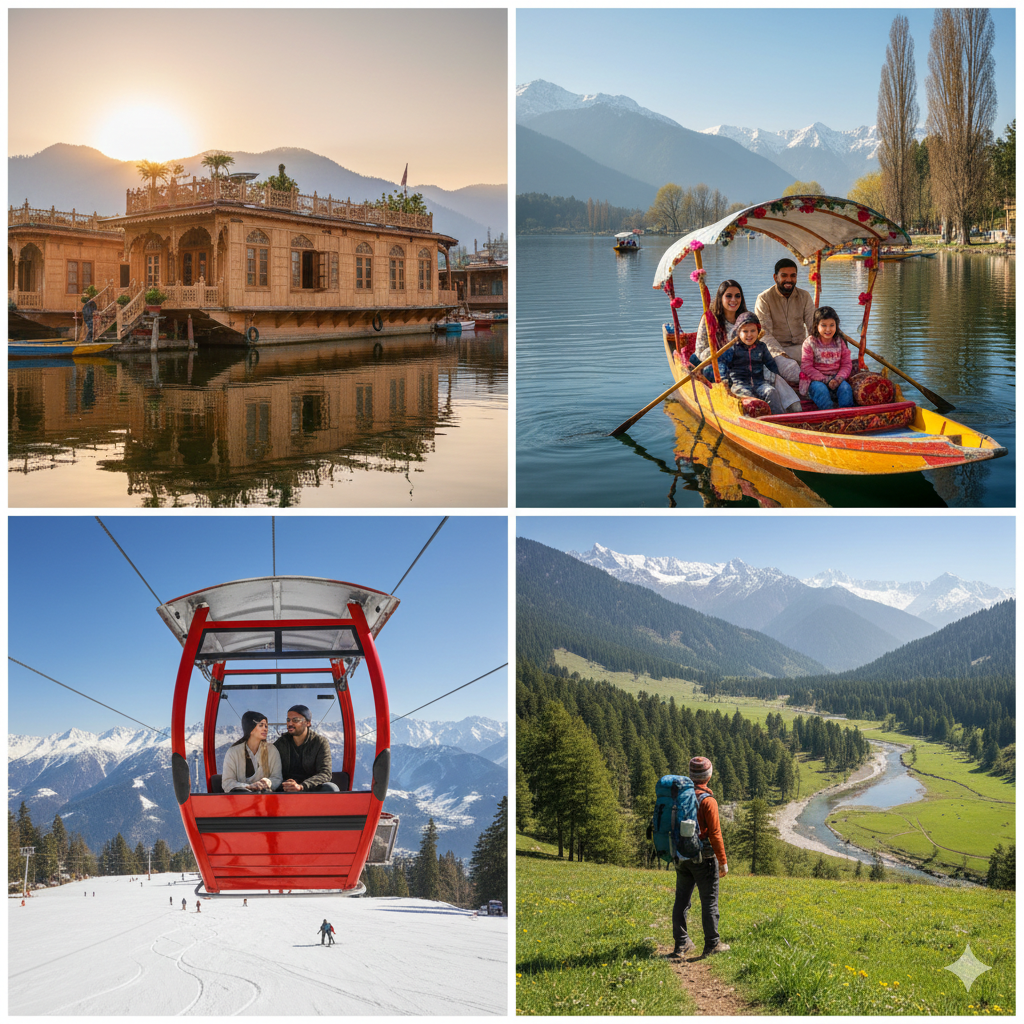 Discover the best travel packages for Kashmir featuring houseboat stays, shikara rides, Gondola adventures, and valley treks