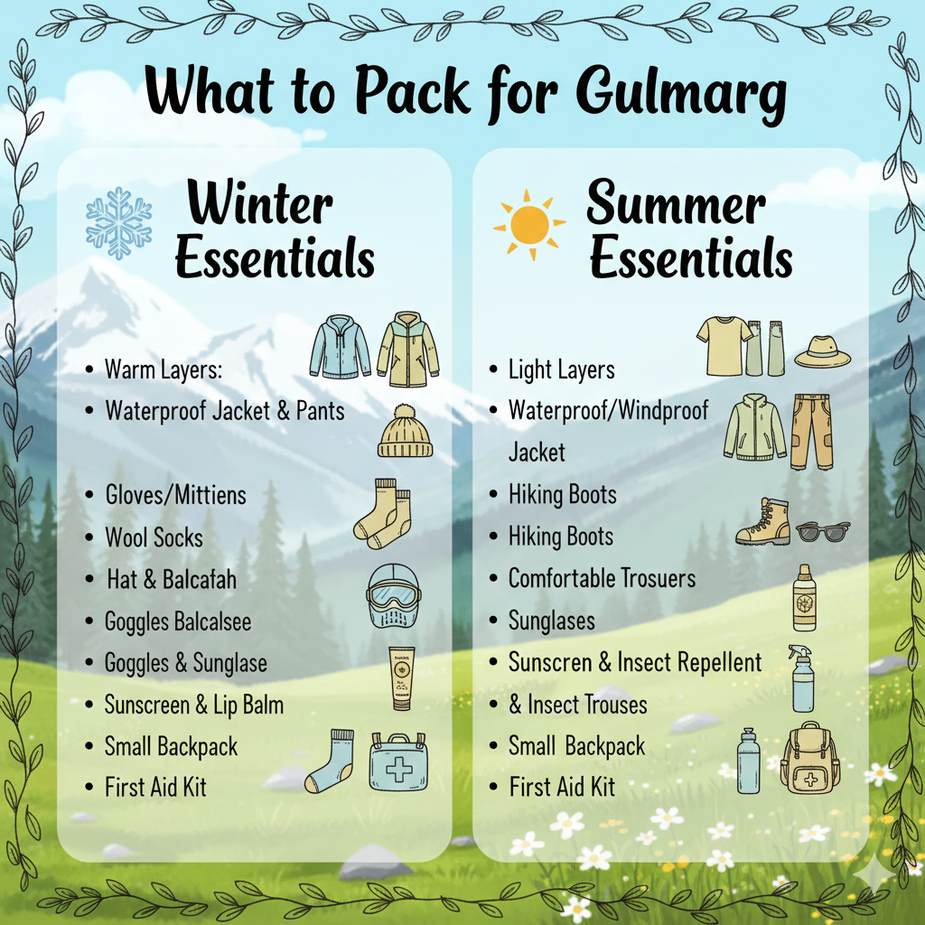 Essential packing guide for Gulmarg holiday packages in winter and summer seasons