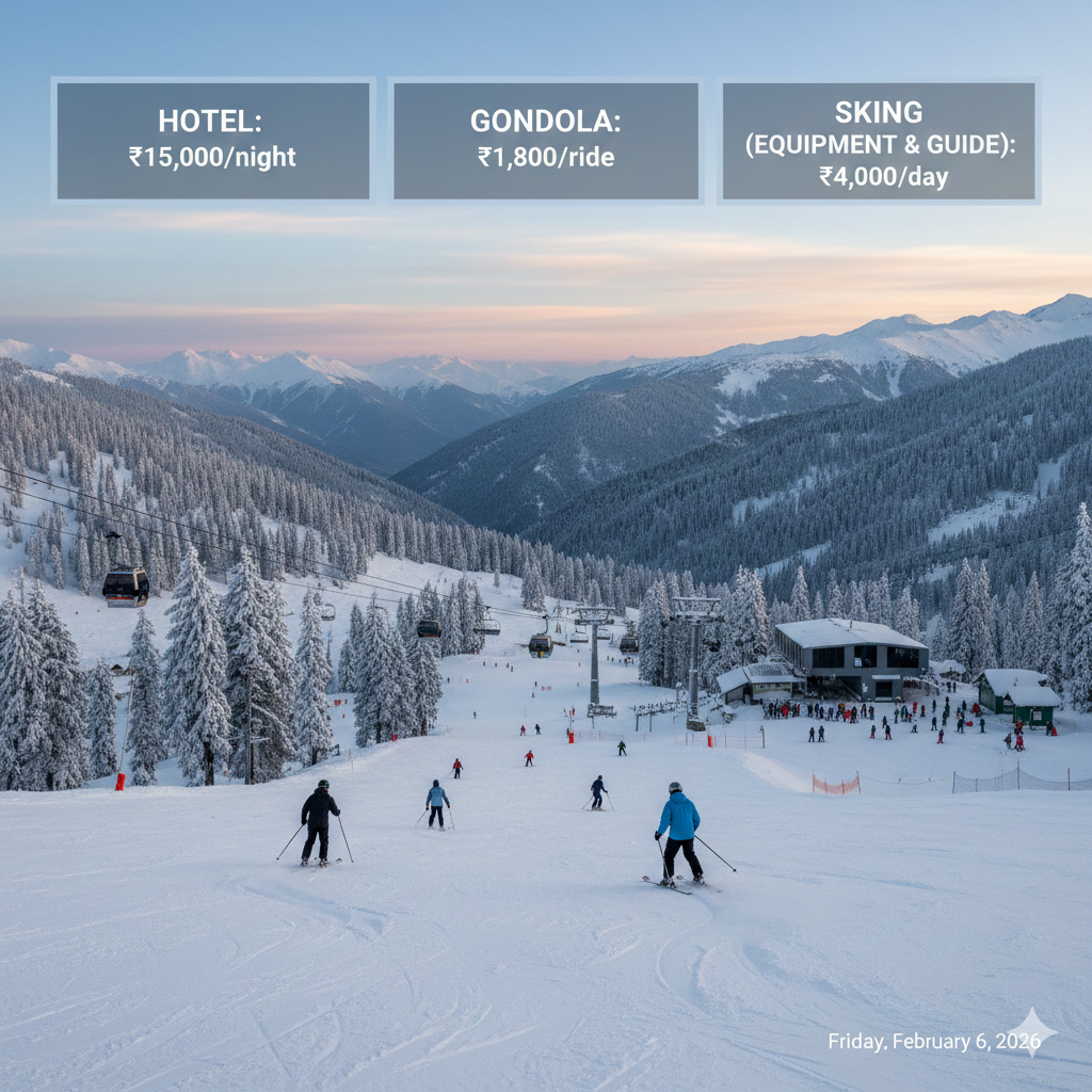 Comprehensive Gulmarg trip cost breakdown showcasing winter activities and accommodation pricing