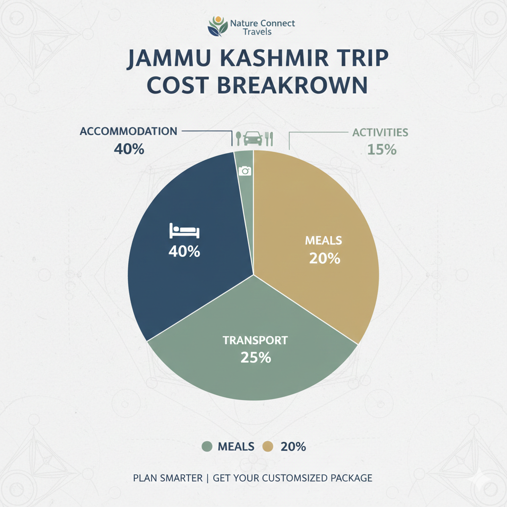 Jammu Kashmir Tour Package Price 2026 | Transparent Cost Guide 9 Jammu Kashmir tour package price breakdown showing percentage allocation to different components