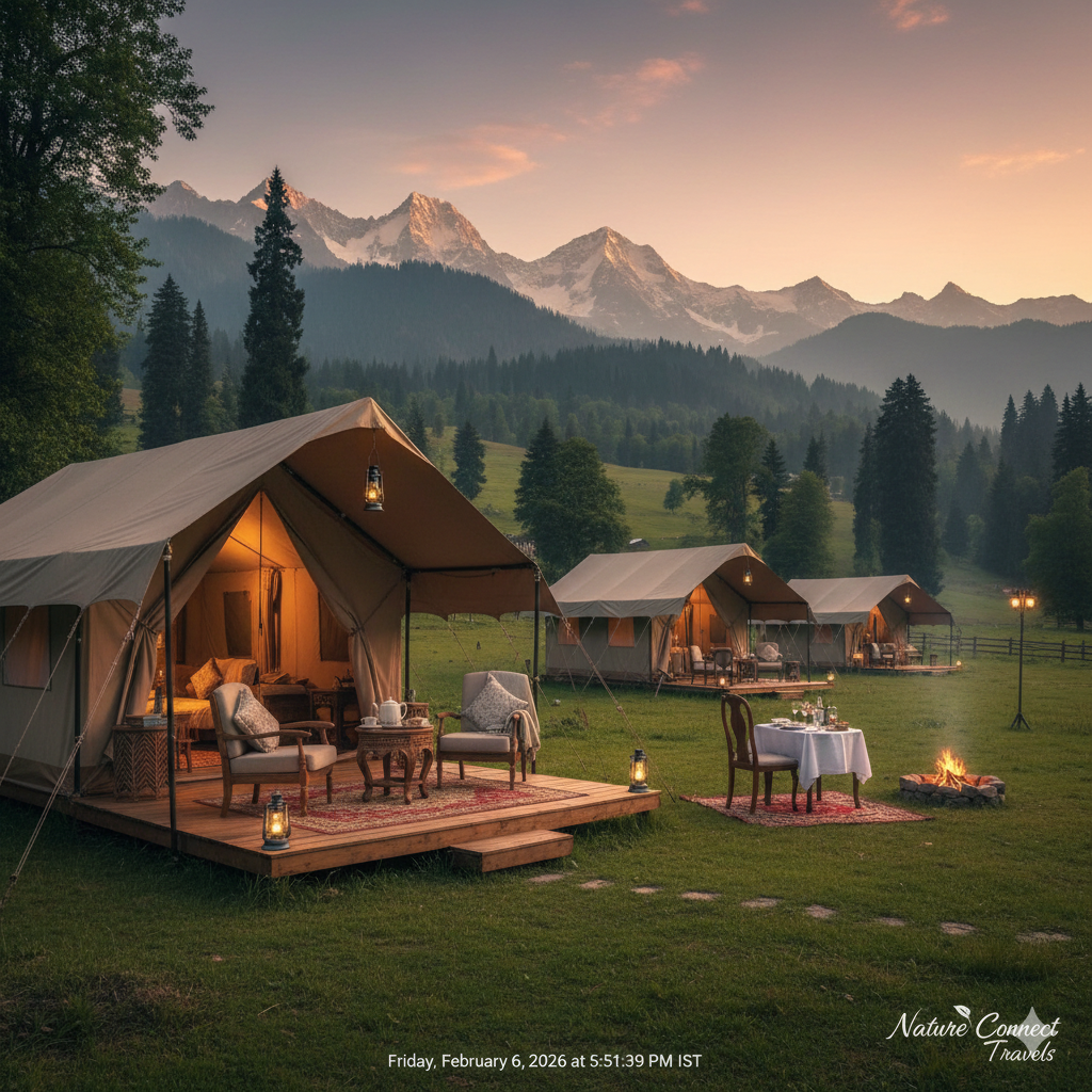 Luxury tented camping in Kashmir meadows - premium feature of Kashmir luxury tour packages