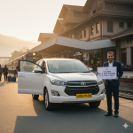 Srinagar railway taxi service 2026 - professional driver with SUV at Srinagar Railway Station ready for transfer