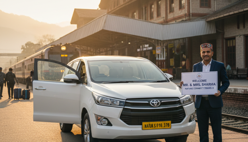 Srinagar railway taxi service 2026 - professional driver with SUV at Srinagar Railway Station ready for transfer